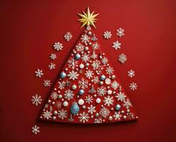 ai generiert golden Weihnachten Baum auf Weiß und schwarz Hintergrund . Neu Jahr Karte mit ein Weihnachten Baum. Weihnachten. foto