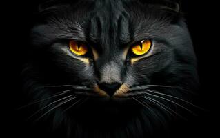 ai generiert das Schnauze von ein schwarz Katze mit Gelb Augen. das Gesicht von ein Katze. foto