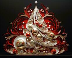 ai generiert golden Weihnachten Baum auf Weiß und schwarz Hintergrund . Neu Jahr Karte mit ein Weihnachten Baum. Weihnachten. foto