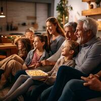 ai generiert ein generationsübergreifend Familie, einschließlich Großeltern, Eltern, und jung Kinder, foto