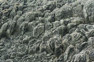 natürlich Stein Hintergrund, das Überreste von Lava Basalt Säulen bilden ein Linderung Oberfläche foto