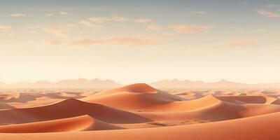 ai generiert Landschaft von ein heiß Wüste mit Sand Dünen, Abend Licht foto