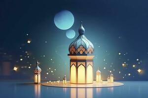 ai generiert Illustration von eid Mubarak Nacht mit Licht von ein Lampe, Papier Stil, Luxus glücklich eid Hintergrund, ai generativ foto