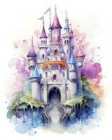 ai generiert bunt Aquarell kawaii Schloss isoliert auf Weiß Hintergrund. ai generiert foto