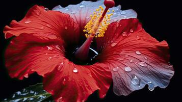 ai generiert ein Hibiskus Blume mit ein schwarz hintergrund.ai generiert. foto