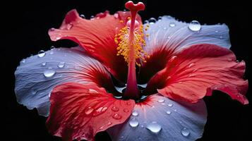 ai generiert ein Hibiskus Blume mit ein schwarz hintergrund.ai generiert. foto