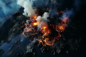 ai generiert Vulkan ausbrechend vulkanisch Ausbruch 3d Illustration ausbrechen Eruption foto