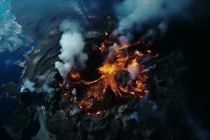 ai generiert Vulkan ausbrechend vulkanisch Ausbruch 3d Illustration ausbrechen Eruption foto