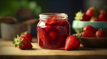 ai generiert Erdbeere Marmelade und frisch Beeren. generativ ai foto