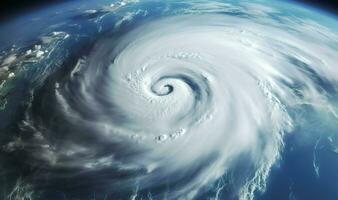 ai generiert Super Taifun, tropisch Sturm, Zyklon, Tornado, Über Ozean. Wetter Hintergrund. generativ ai foto