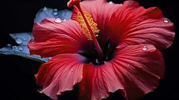 ai generiert ein Hibiskus Blume mit ein schwarz hintergrund.ai generiert. foto