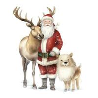 ai generiert süß Santa claus Stehen mit Rentier. ai generiert foto