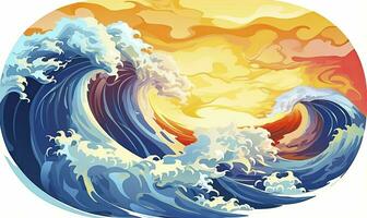 ai generiert Ozean Welle Sonne Wolken, Blau Gelb abstrakt Ozean Welle. ai generiert. foto
