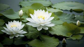 ai generiert Weiß Lotus Blume im Wasser. ai generiert foto