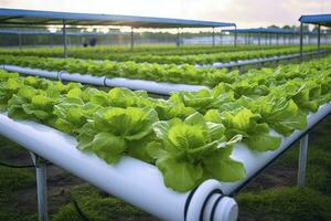 ai generiert hydroponisch Grüner Salat wachsend. ai generiert foto