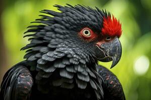 ai generiert ein wunderschön rot beschattet schwarz Kakadu. ai generiert foto