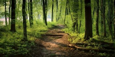 ai generiert ein Straße mit schön Wald. ai generiert foto