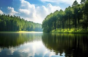 ai generiert schön Natur See und Wald.ai generiert. foto