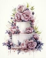 ai generiert Aquarell Hochzeit Kuchen isoliert auf Weiß Hintergrund. ai generiert foto