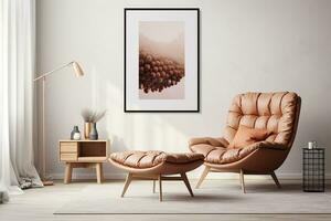 ai generiert 3d gerendert minimal Stil modern Möbel im Leben Zimmer Innere Design mit modern Stuhl foto