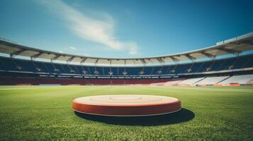 ai generiert 3d gerendert leeren Anzeige Podium im das Sport Stadion minimal Szene zum Produkt Anzeige Präsentation foto