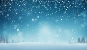ai generiert schön Hintergrund Bild von klein Schneeverwehungen, fallen Schnee und Schneeflocken im Weiß und Blau Töne. foto