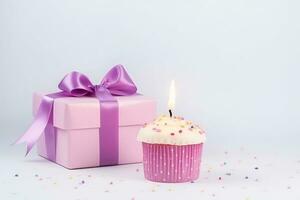 ai generiert köstlich Cupcakes und Geschenke mit Kopierraum foto