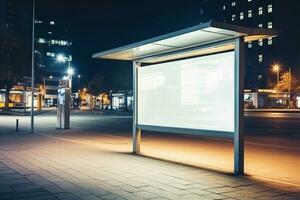 ai generiert leeren Weiß Plakatwand zum Attrappe, Lehrmodell, Simulation im Straße foto