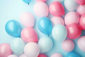 ai generiert 3d gerendert leeren Anzeige Geburtstag mit Luftballons Podium minimal Szene zum Produkt Anzeige Präsentation foto