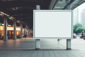 ai generiert leer Plakatwand Attrappe, Lehrmodell, Simulation U-Bahn Bahnhof Vitrinen modern die Architektur Design foto