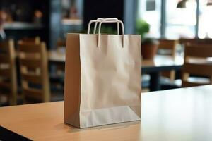 ai generiert leeren Papier Tasche Attrappe, Lehrmodell, Simulation zum Merchandising foto