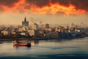 ai generiert Sonnenuntergang Aussicht von das Stadt von Mumbai, Indien. Panorama- Aussicht von das Stadt, Havanna, Kuba, Innenstadt Horizont, ai generiert foto