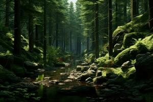 ai generiert realistisch tief Wald ,tief Wald Fantasie Hintergrund Konzept Kunst realistisch Illustration Hintergrund ai generiert foto