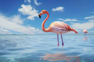 ai generiert Rosa Flamingo im das Wasser. ai generiert foto