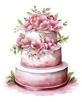 ai generiert Aquarell Hochzeit Kuchen isoliert auf Weiß Hintergrund. ai generiert foto