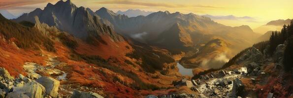 ai generiert Panorama Berg Herbst Landschaft. ai generiert foto