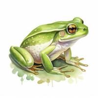 ai generiert Aquarell Grün Frosch auf Weiß Hintergrund. ai generiert foto