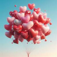 ai generiert ein festlich Valentinstag Tag Feier mit schwebend Herz Luftballons foto