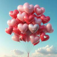 ai generiert ein festlich Valentinstag Tag Feier mit schwebend Herz Luftballons foto