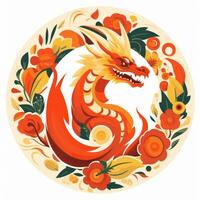 ai generiert Illustration von Chinesisch Drachen mit Blumen- hell Muster auf ein Weiß Hintergrund foto