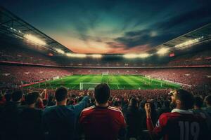 ai generiert überfüllt Menschen Aufpassen Fußball Spiel im Stadion ai generiert foto