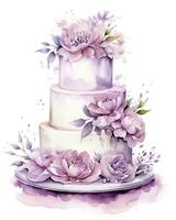 ai generiert Aquarell Hochzeit Kuchen isoliert auf Weiß Hintergrund. ai generiert foto