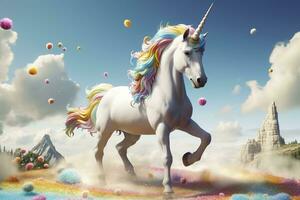 ai generiert schön Einhorn mit Licht Farben. ai generativ foto