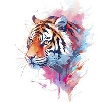 ai generiert Aquarell Tiger Kopf auf isoliert mit Weiß Hintergrund. ai generiert foto