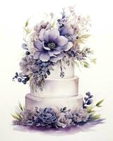 ai generiert Aquarell Hochzeit Kuchen isoliert auf Weiß Hintergrund. ai generiert foto