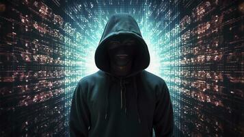 ai generiert Enthüllung das anonym Hacker. Digital Intrigen, unsichtbar Bedrohungen. ai generiert foto