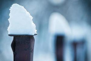 Schneekappen auf den Zaunplatten foto