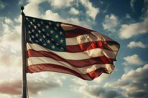 ai generiert amerikanisch Flagge auf Himmel ai generiert foto