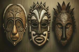 ai generiert Stammes- Mystiker afrikanisch Masken. generieren ai foto