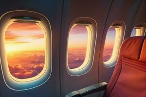 ai generiert ein Aussicht von das Himmel von ein Flugzeug Fenster foto